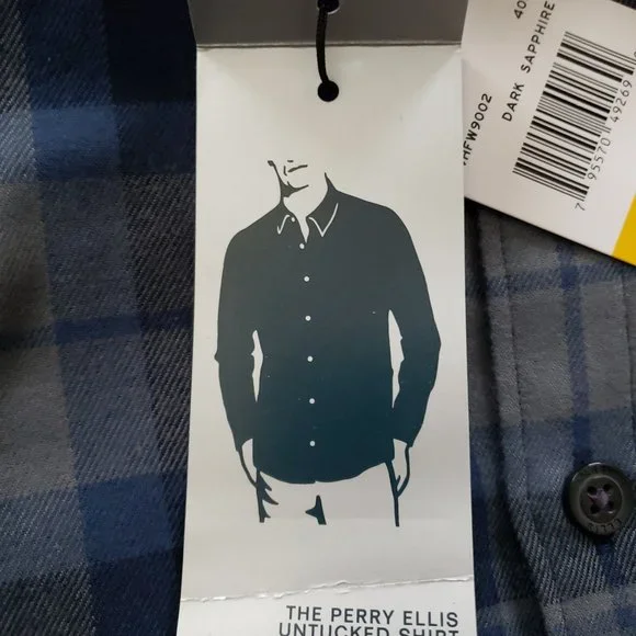 Perry Ellis Untucked Shirt Dark Sapphire Mens Medium Flannel Shirt $79MSRP - Picture 4 of 6